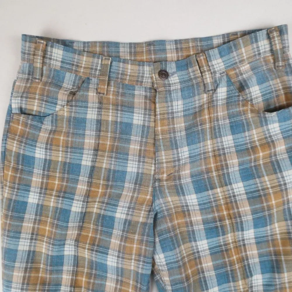 Vintage 1974 Levis Bell Bottoms Flared Pants 33x30 Blue Yellow Plaid‎ Talon USA